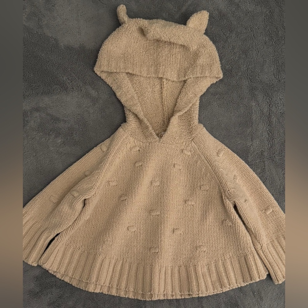 CAT AND JACK Cozy Tan Knit Kids Dress with Hood